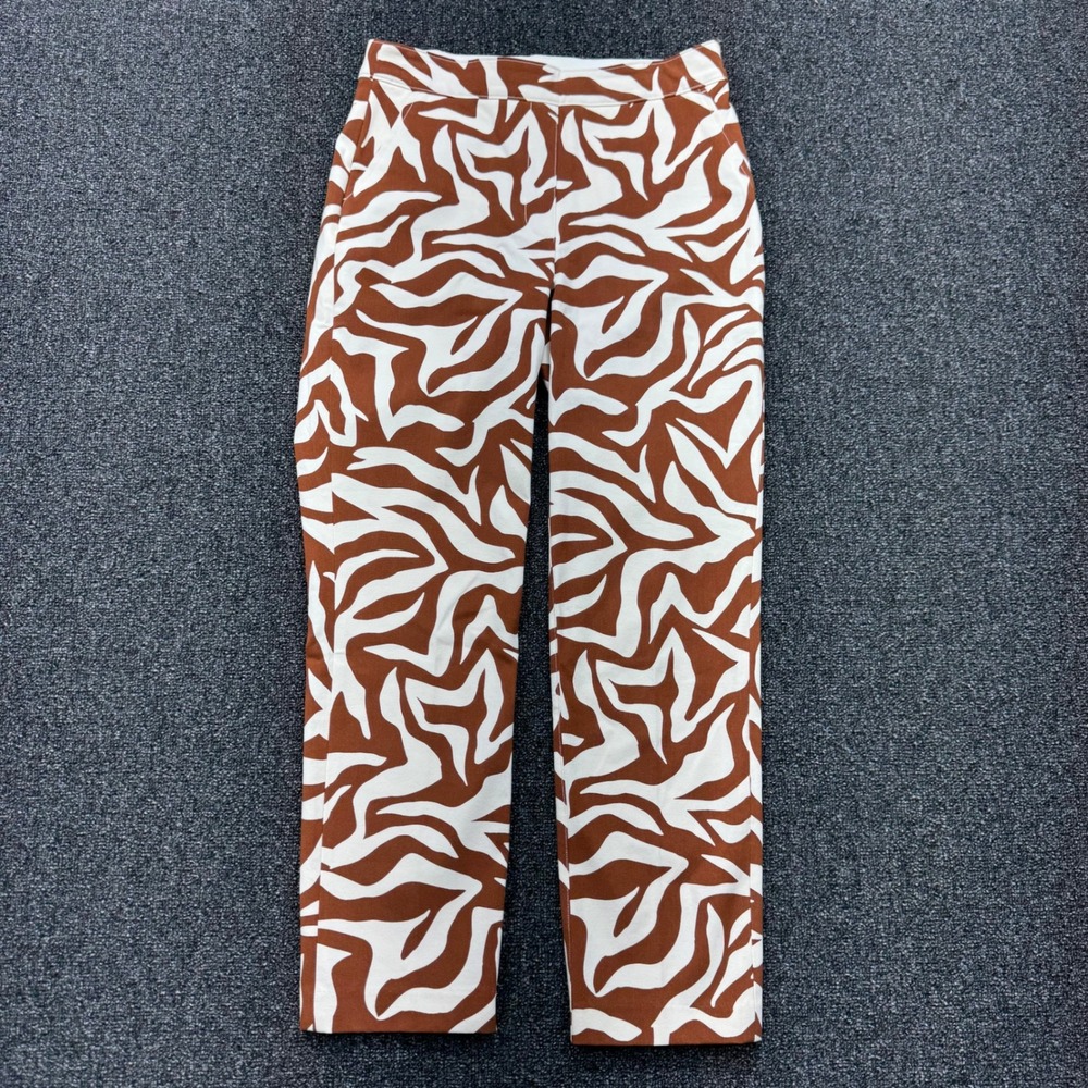 Spanx Stretch Twill Straight Leg Zebra Print Pants Womens Small Brown chic